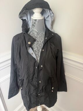 FISOUL Womens Black Hooded Strip Hooded Jacket Size S